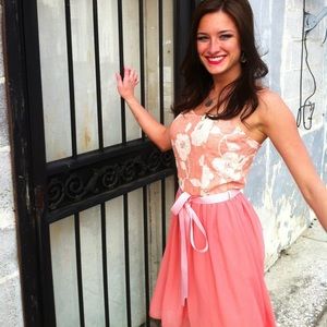 Peach strapless dress with train size small